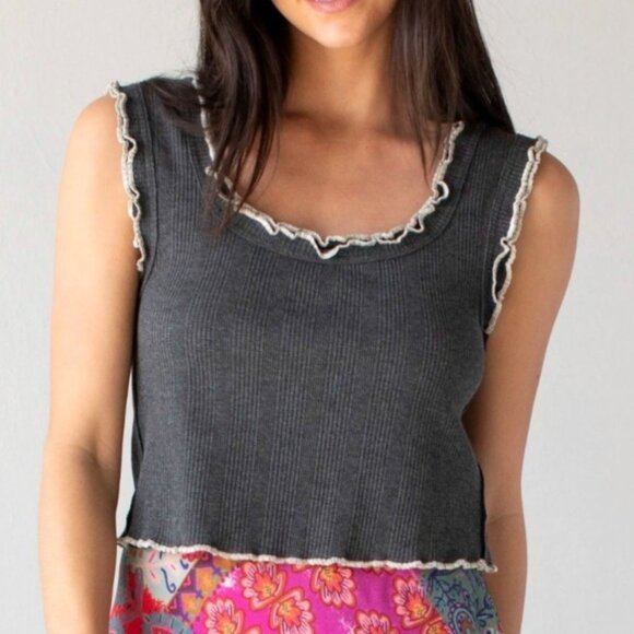 NWT Natural Life Nature Granola Whimsigoth Indie Tank Waffle Lettuce Hem Large - Picture 1 of 9